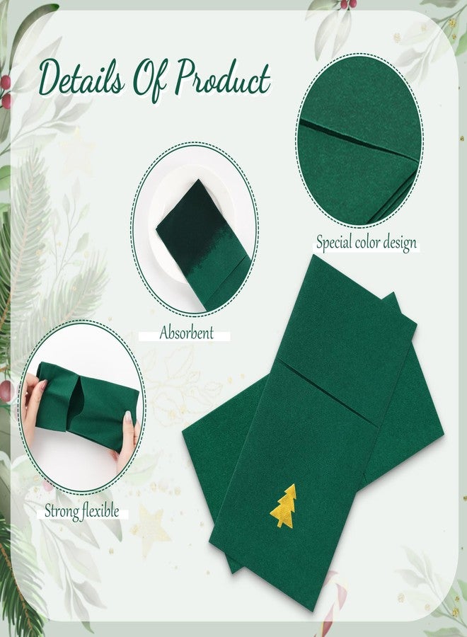 JarThenaAMCS مناديل جارثينا إيه إم سي إس، ٥٠ قطعة، بتصميم شجرة عيد الميلاد، مصنوعة من ورق مقوى ذهبي اللون، للاستخدام مرة واحدة، مصنوعة من ورق مقوى أخضر اللون، مطوية مسبقًا، مع جيب مدمج لأدوات المائدة، مثالية لحفلات الشتاء. - Image 3